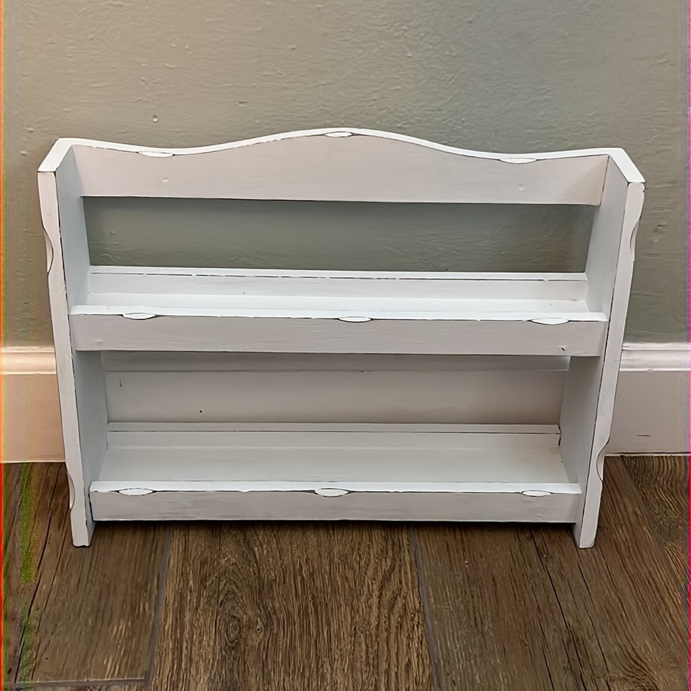 Vintage Distressed White Wood Spice Rack
